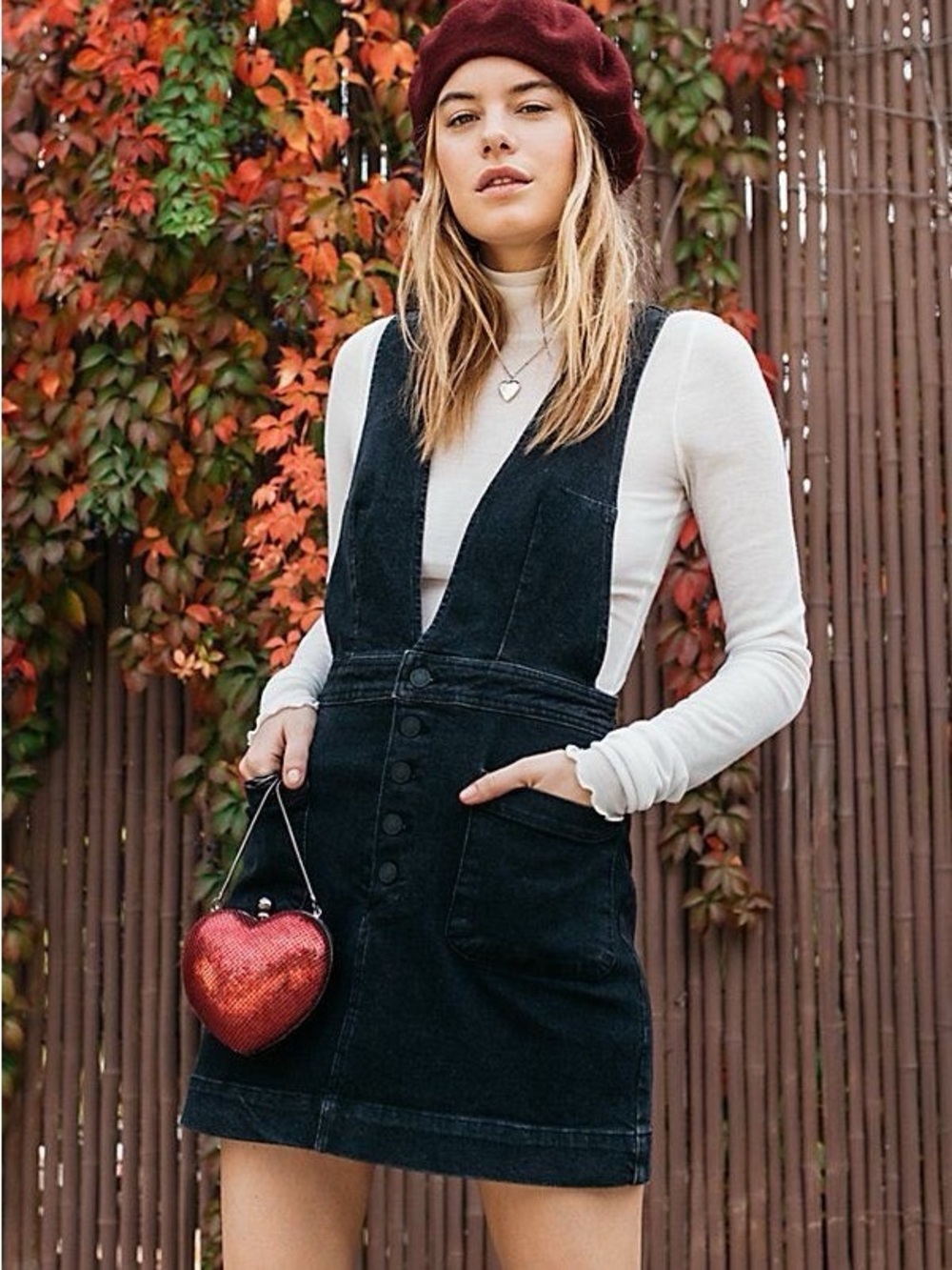 Free People Old School Love Pinafore Overall Black Wash Denim Mini Dress Size 6